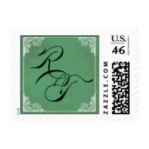 Custom sage green, black and white postage