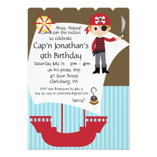 Custom Savvy Pirate Birthday Party Custom Invites