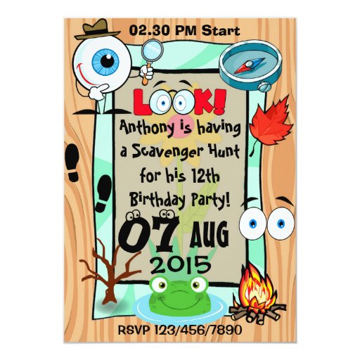 Custom Scavenger Hunt Themed Kids Party Invitation | Zazzle