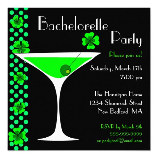 CUSTOM Shamrock Bachelorette Martini Invitation