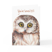 Custom Shocked Funny-Little Owl, 21st Birthday Greeting Card