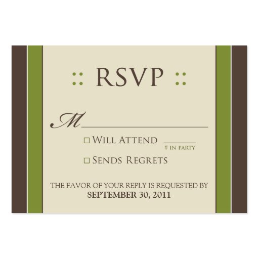 ::custom:: Simply Elegant 3.5x2.5" Moss RSVP Business Card Template (front side)