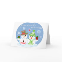 Custom Snowman Sweethearts Christmas Card.