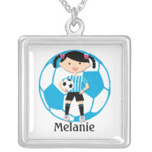 Custom Soccer Girl 2 and Ball Blue | White Stripes Custom Jewelry