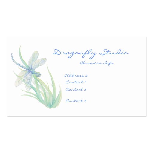 Custom Soft Watercolor Blue Green Dragonfly Business Card Template (front side)