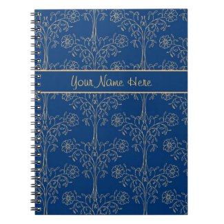Custom Spiral Notebook, Blue, Gold-effect Pattern