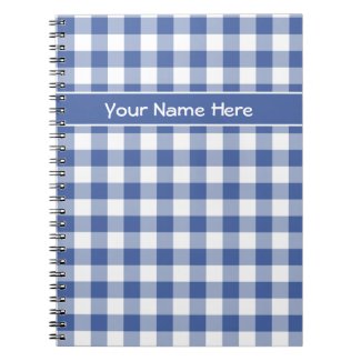 Custom Spiral Notebook Dark Blue and White Gingham