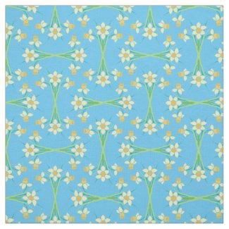 Custom Spring Daffodils on Sky Blue Pattern Fabric