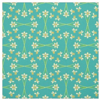 Custom Spring Daffodils on Teal Pattern Fabric