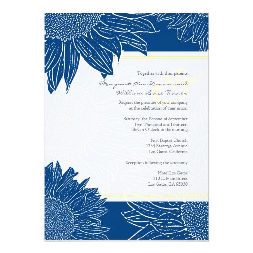 custom::Sunflower Wedding Invite: Yellow 106 Navy