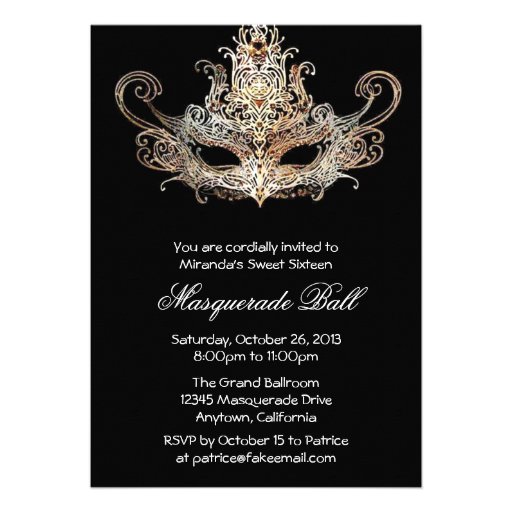 Custom Sweet Sixteen Masquerade Ball Invitations (front side)