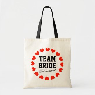 Custom Team Bride wedding tote bag with red hearts