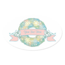 Custom Text Retro 50s Multicolor Christmas Wreath Oval Sticker
