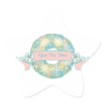Custom Text Retro 50s Multicolor Christmas Wreath Star Sticker