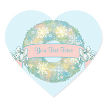 Custom Text Retro 50s Multicolor Christmas Wreath Heart Stickers