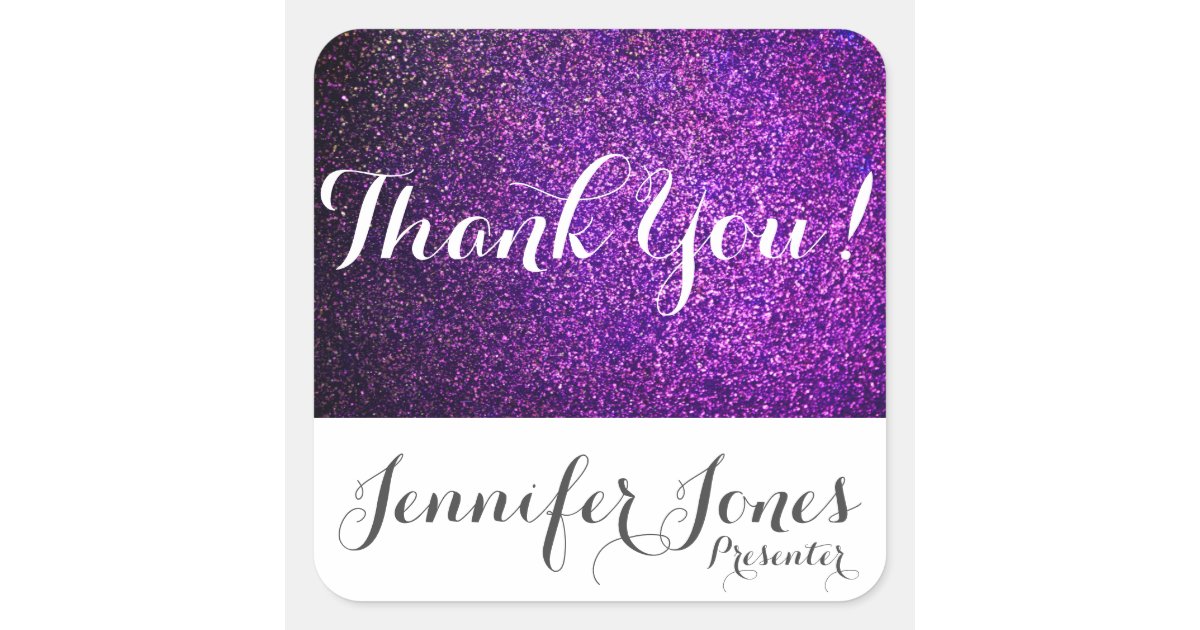 custom thank you stickers purple glitter | Zazzle