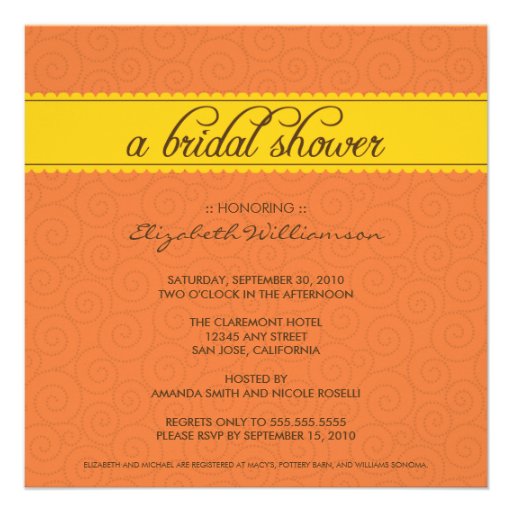 custom Timeless Bridal Shower (orange/yellow) Custom Invite (front side)