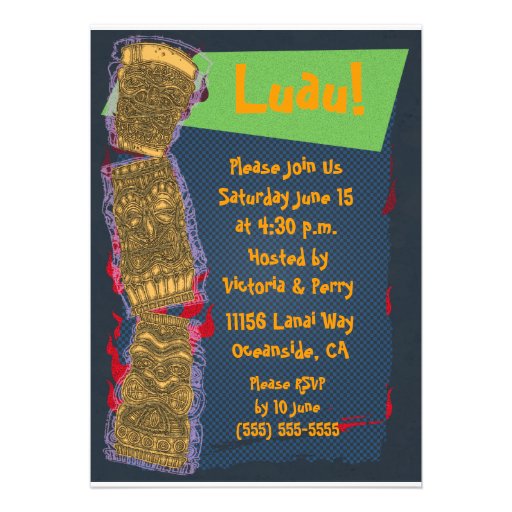 Custom Tipsy Hawaiian Tiki Totem Low Brow Luau - Custom Invite