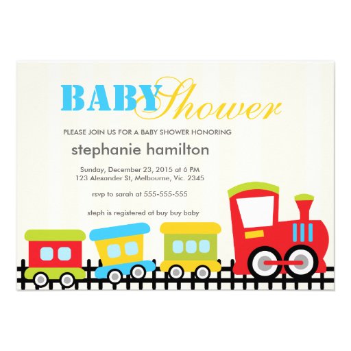 Custom transportation train baby boy shower custom invite