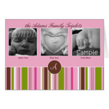 Custom Triplet Birth Announcement - Pink Greeting Card