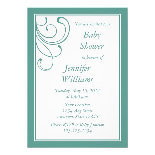 Custom Turquoise or Aqua Baby Shower Invitation