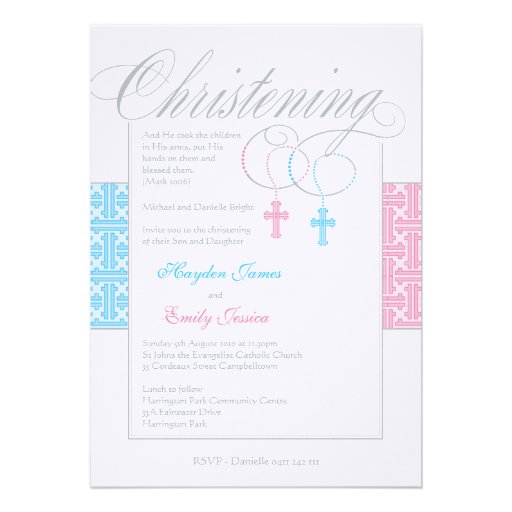 Custom Twins Christening Invitation