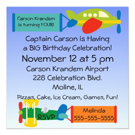 Custom Up and Away Airplane Birthday Invites
