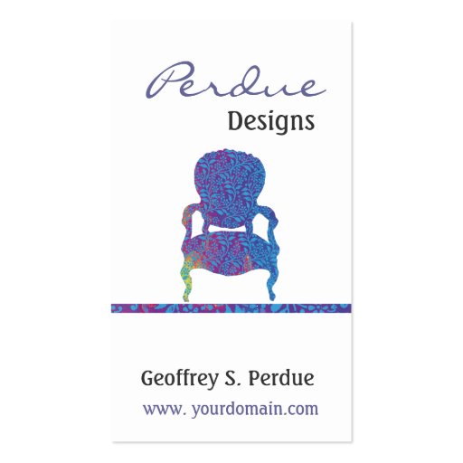 Custom Victorian  Damask Chair Business Card Template (front side)