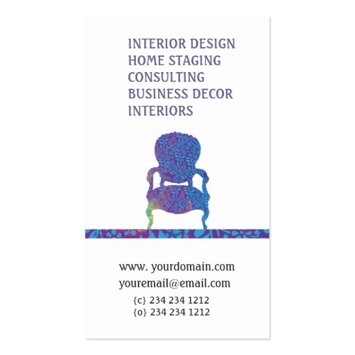 Custom Victorian  Damask Chair Business Card Template (back side)