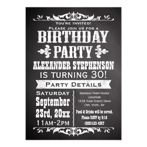 Custom Vintage Slate Chalkboard Birthday Party Custom Announcements (front side)
