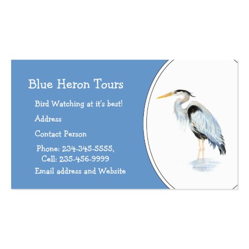Custom Watercolor Great Blue Heron Bird Business Card Templates (front side)