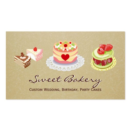 Custom Wedding Birthday Party Cakes Bakery Store Business Cards (front side)