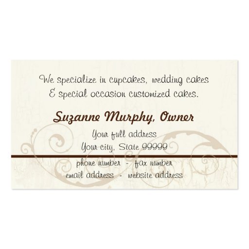 Custom Wedding Cake Modern Dot Stripe Swirls Business Card (back side)
