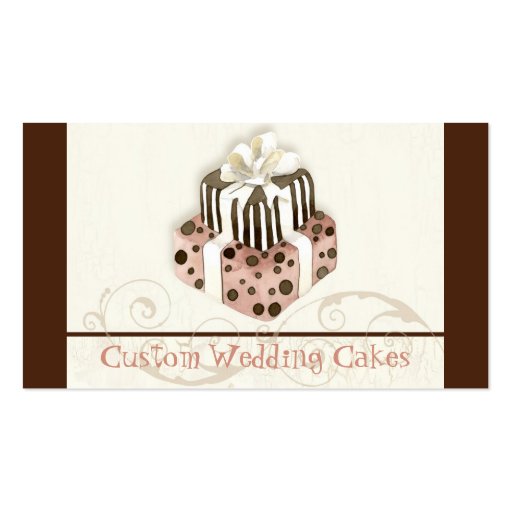 Custom Wedding Cake Modern Dot Stripe Swirls Business Card (front side)