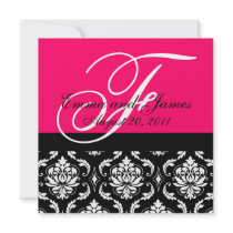 Custom Wedding Invitation Monogram Fushia Damask