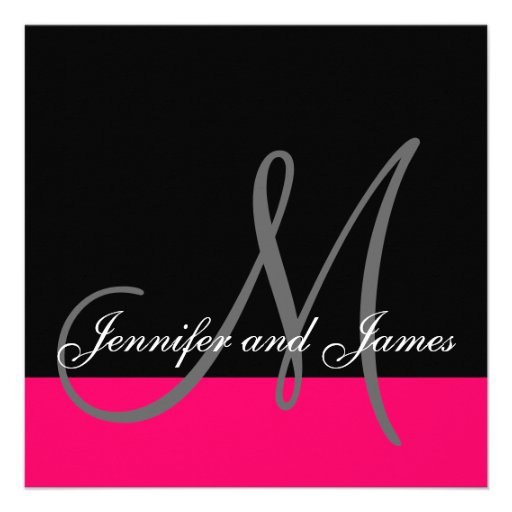 Custom Wedding Invitation Monogram Name Pink Black