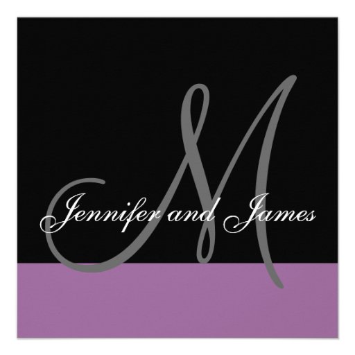 Custom Wedding Invitation Monogram Names Purple