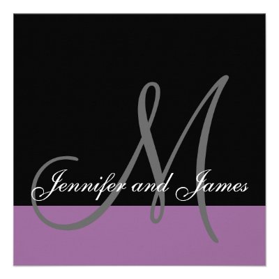 Custom Wedding Invitation Monogram Names Purple