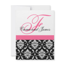 Custom Wedding Invitation Monogram Pink Damask