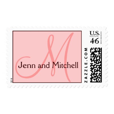 Custom Wedding Monogram Initial Names Pink Brown Postage Stamp
