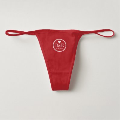 Custom wedding monogram red thong for bride to be