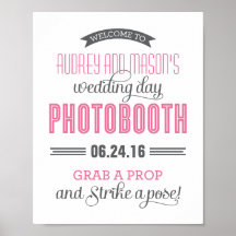 Custom Wedding Photo Booth Sign | Pink and Gray Poster
