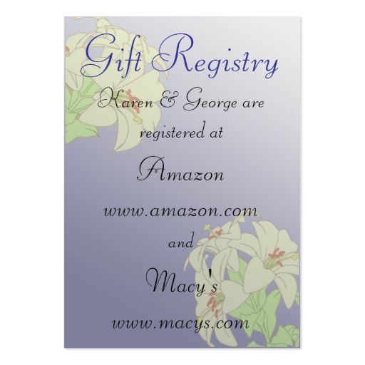 Custom Wedding Registry Cards Business Card Templates (front side)