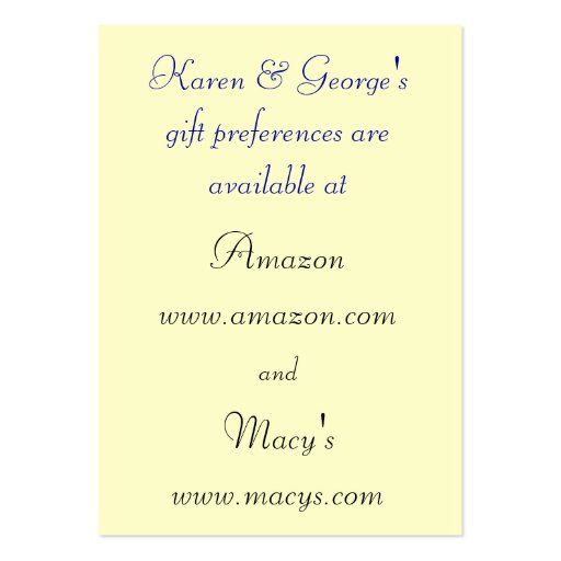 Custom Wedding Registry Cards Business Card Template (front side)