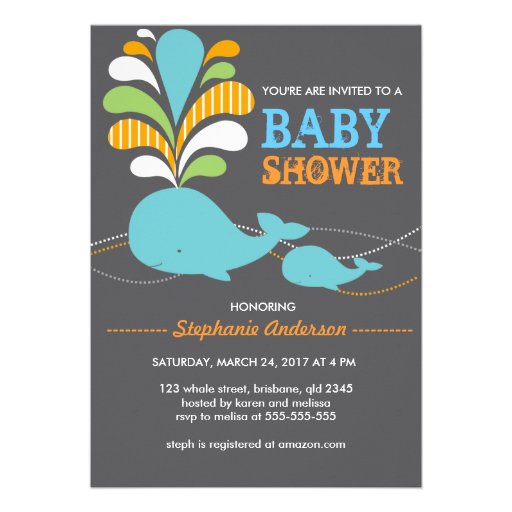Custom whale baby shower invitation