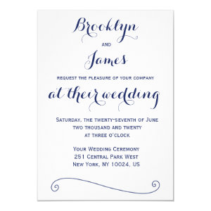Custom White Navy Blue Wedding Invitations 5