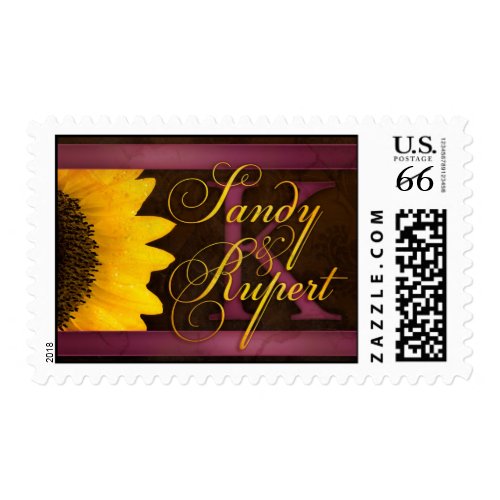 Custom Wine & Brown Sunflower Wedding stamp