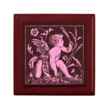 Custom Wooden Gift Box Pink Cupid on Ceramic Tile