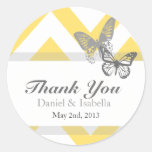 Custom Yellow Grey Butterfly Chevron Round Sticker stickers