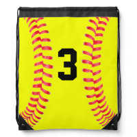Custom Yellow Softball Drawstring Bag with Numbers